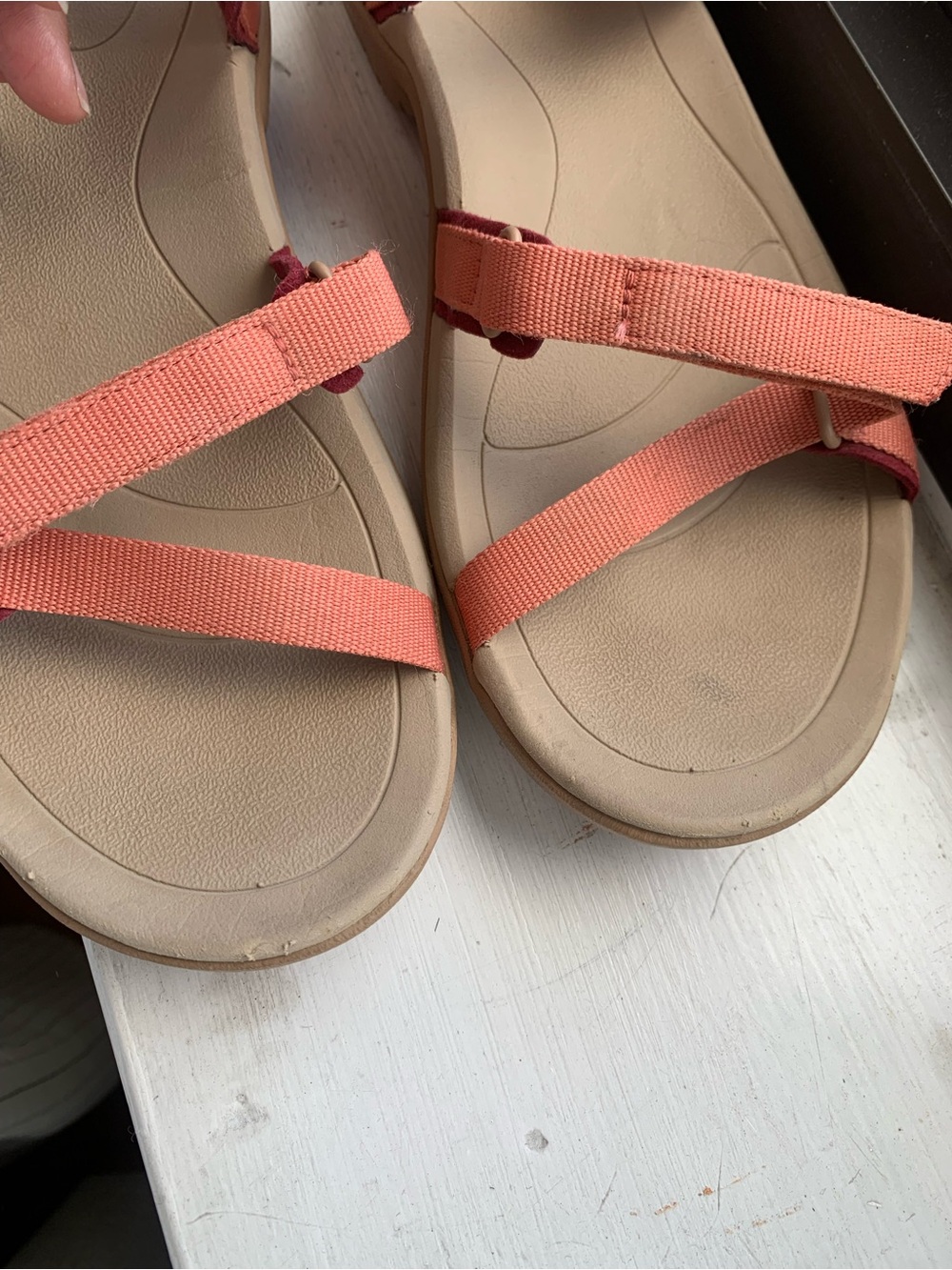 Teva Women's Coral and Maroon Strappy Sandals - Picture 2 of 7